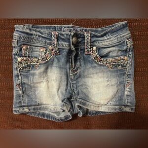 Grace in LA Girls Embroidered Blue Jean Shorts